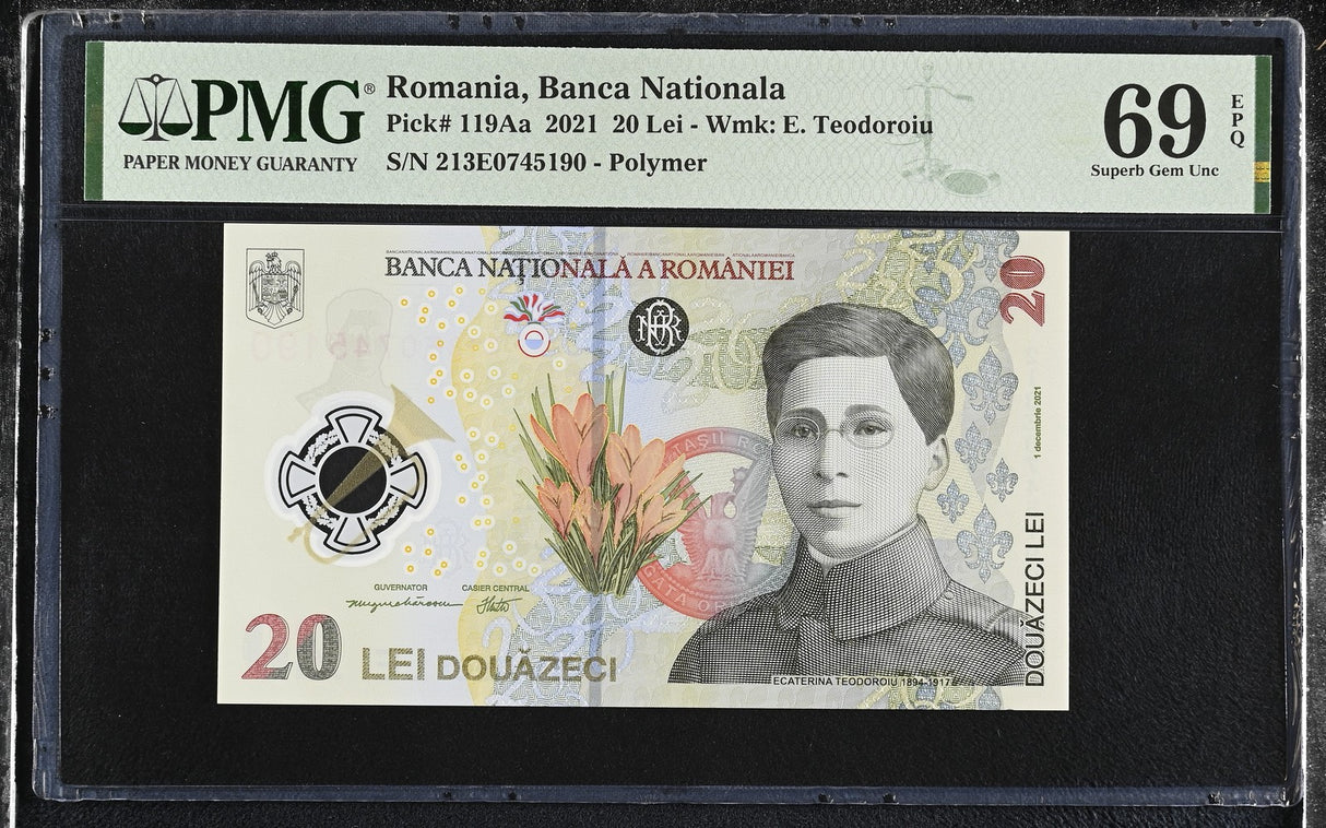 Romania 20 Lei 2021 P 119Aa Polymer Superb Gem UNC PMG 69 EPQ