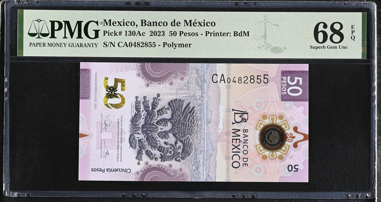 Mexico 50 Pesos 2023 P 130Ac Superb Gem UNC PMG 68 EPQ TOP POP