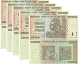 Zimbabwe 20 Billion Dollars 2008 P 86 AA Prefix UNC LOT 5 PCS , Aloe excelsa