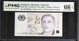 Singapore 2 Dollars ND 2006 P 46 a Gem UNC PMG 66 EPQ