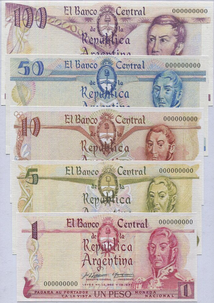 Argentina Set 5 Pcs 5 10 50 100 PESO FANTASY SAN MARTIN