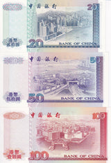 Hong Kong Set 3 UNC 20 50 100 Dollars Random Years BOC P 329 330 331