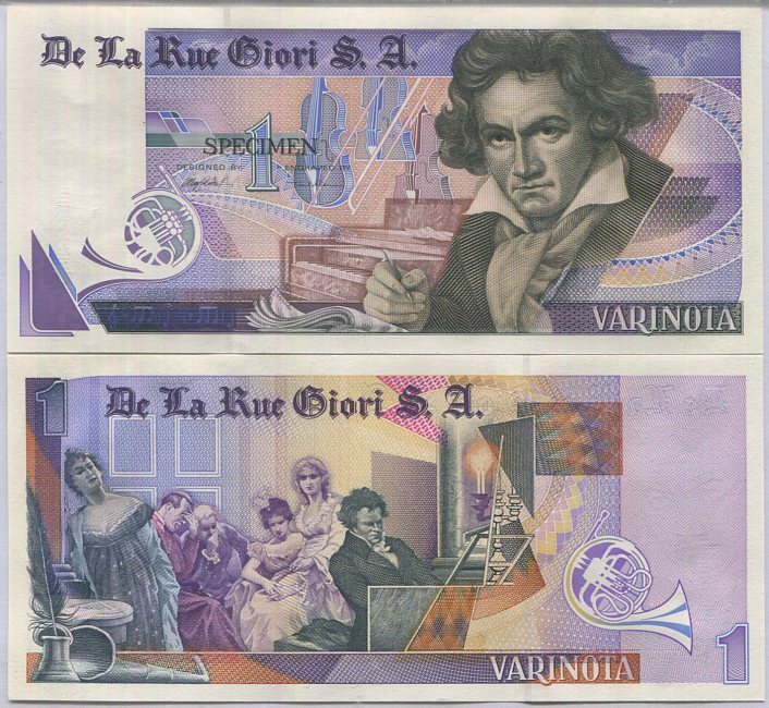 TEST NOTE SPECIMEN VARINOTA DE LA RUE BEETHOVEN Without Serial number