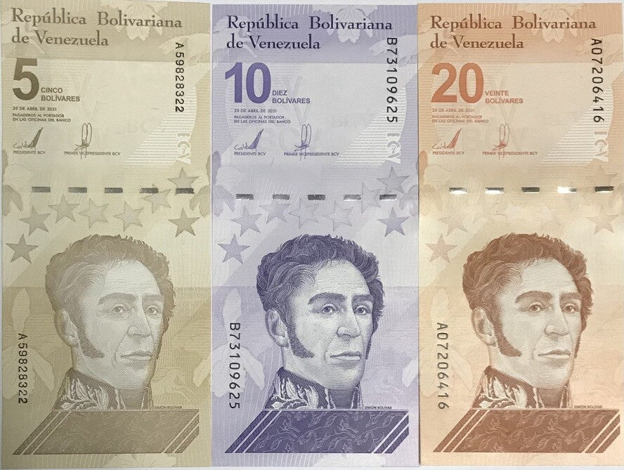 Venezuela SET 3 Pcs 5 10 20 Bolivares Digitales 2021 P 115 116 117 UNC