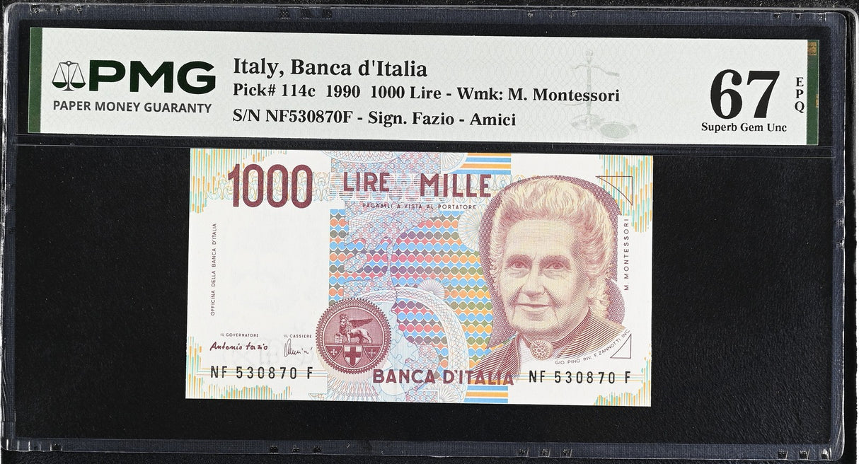 Italy 1000 Lire 1990 P 114 c Superb Gem UNC PMG 67 EPQ