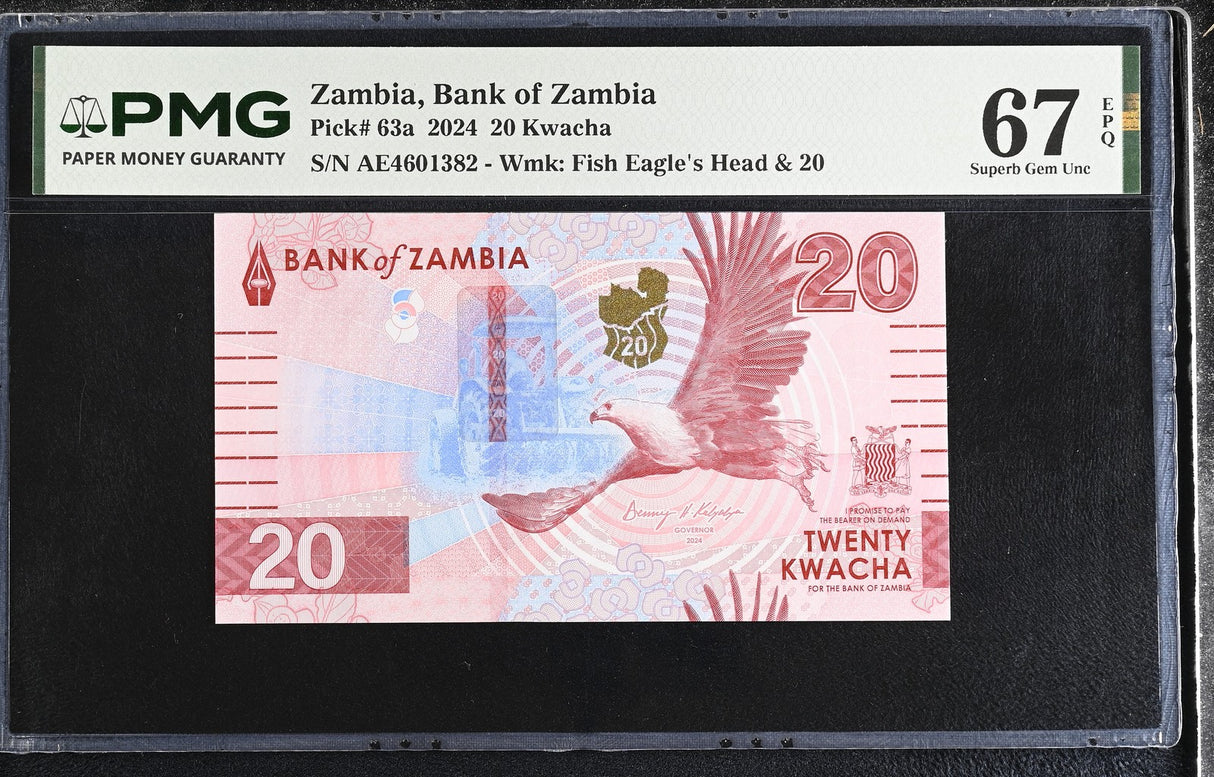 Zambia 20 Kwacha 2024 P 63 a Superb Gem UNC PMG 67 EPQ
