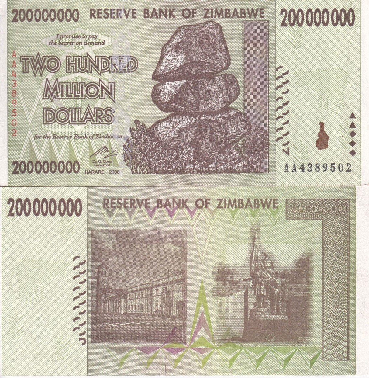 Zimbabwe 200 Million Dollars 2008 P 81 XF