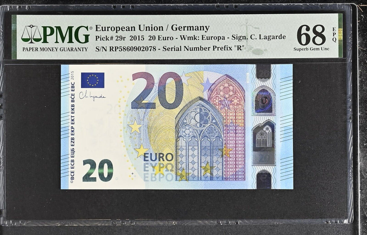 Euro 20 Euro Germany 2015 P 29 r Superb Gem UNC PMG 68 EPQ TOP POP