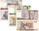 Brazil Set 3 AU 50 500 1000 Cruzeiros Random Year P 216 223 226 AUnc Overprint