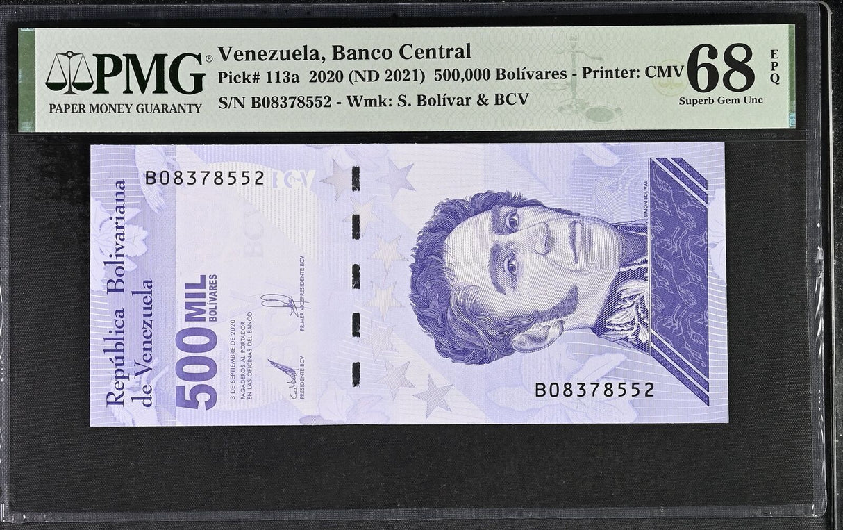 Venezuela 500000 Bolivares 2020 ND 2021 P 113 a Superb Gem UNC PMG 68 EPQ Top