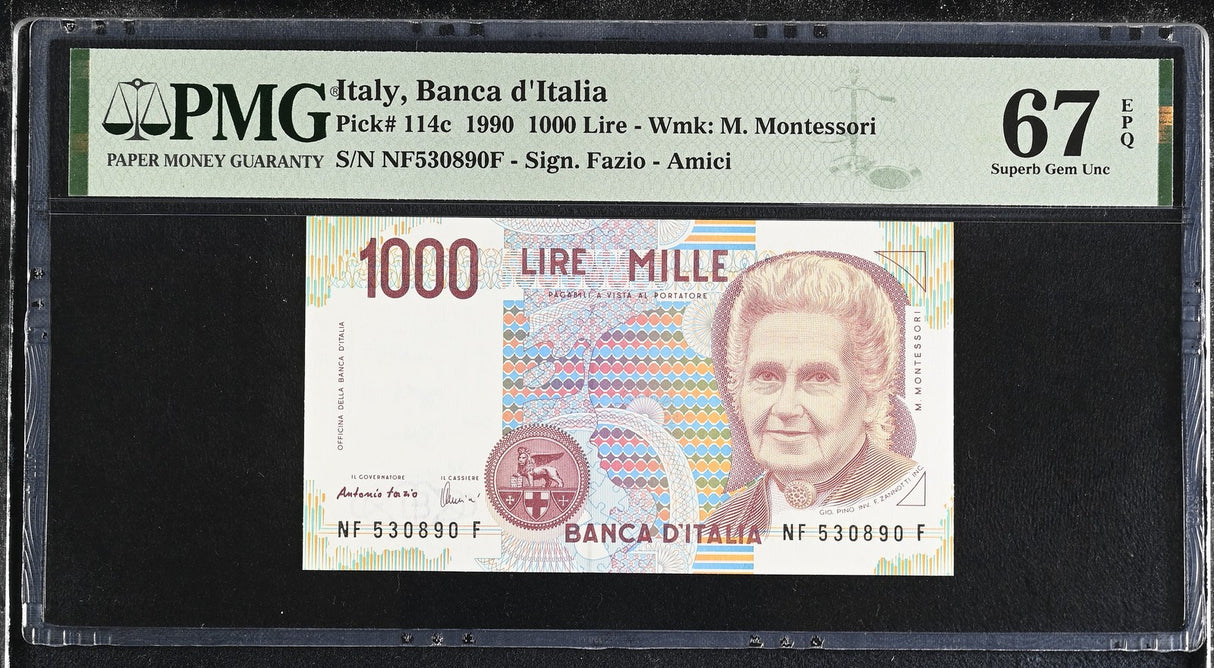 Italy 1000 Lire 1990 P 114 c Superb Gem UNC PMG 67 EPQ