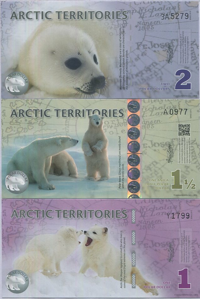 Arctic Territories SET 3 PCS 1 1.5 2 Dollars 2012-2014 POLYMER FANTASY
