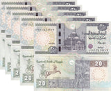 Egypt 20 Pounds 2024 P 74 NEW Date UNC Lot 5 PCS , Mohammed Ali mosque Cairo