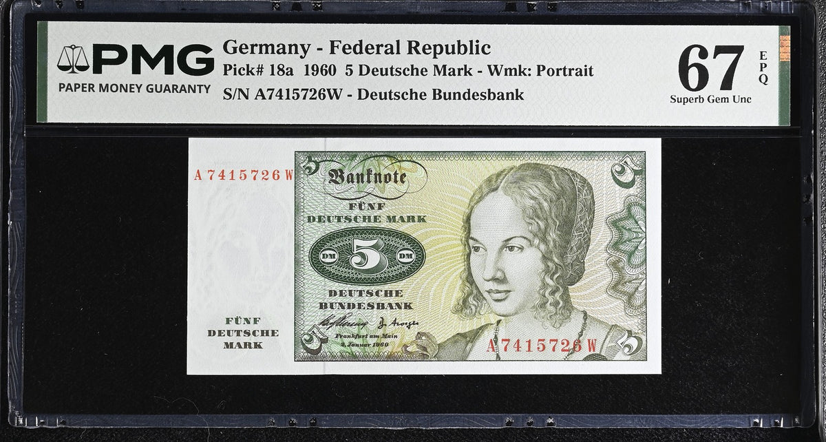 Germany Federal republic 5 Mark 1960 P 18 a Superb Gem UNC PMG 67 EPQ