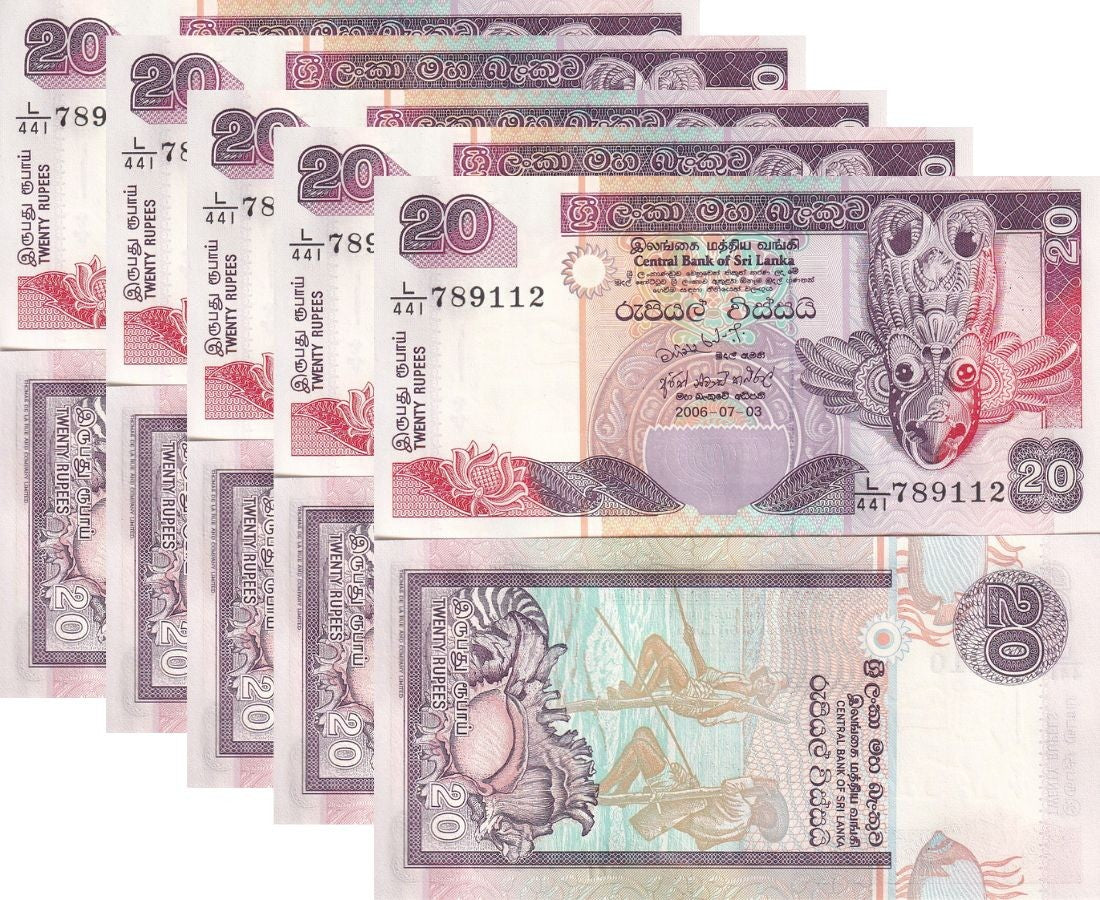 Sri Lanka 20 Rupees 2006 P 109 e UNC LOT 5 PCS