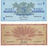 Finland Set 2 PCS 1 5 Markka 1963 P 98 P 106  UNC