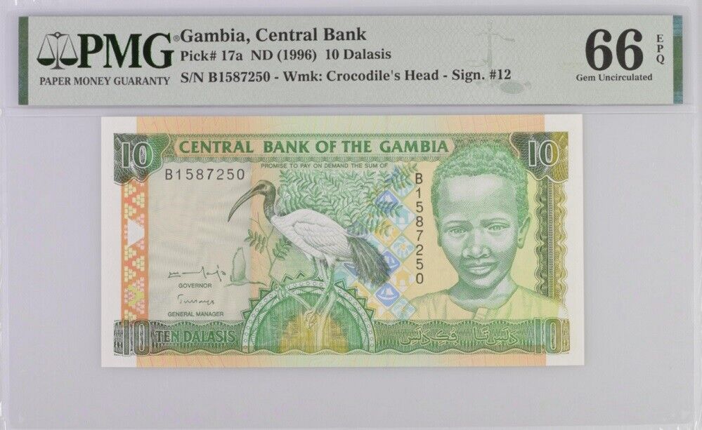Gambia 10 Dalasis ND 1996 P 17 Gem UNC PMG 66 EPQ
