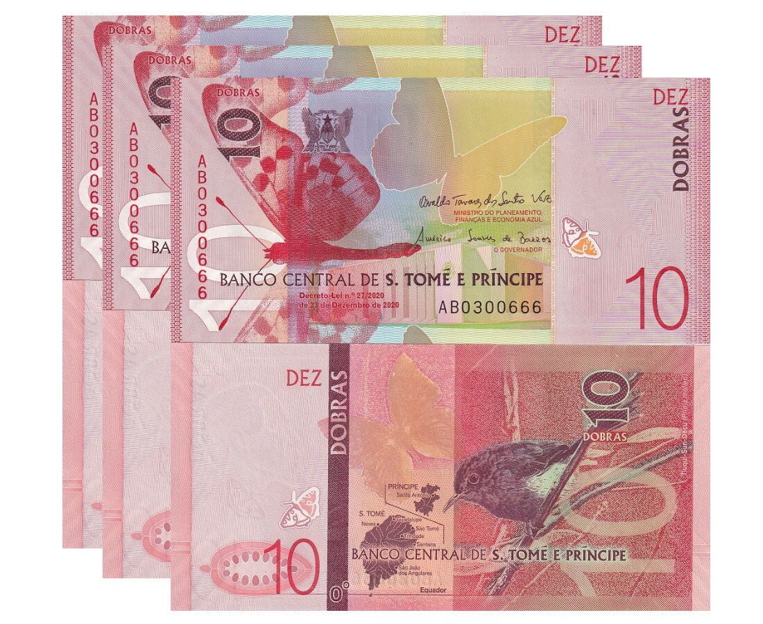 Saint Thomas & Prince 10 Dobras 2020/2021 P 77 Paper UNC LOT 3 PCS