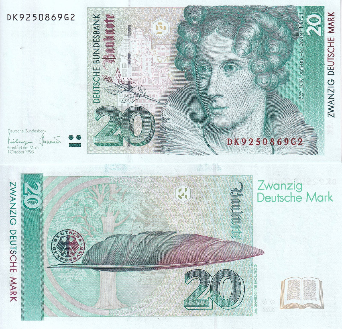 Germany Federal Republic 20 Deutsche Mark 1993 P 39 b UNC