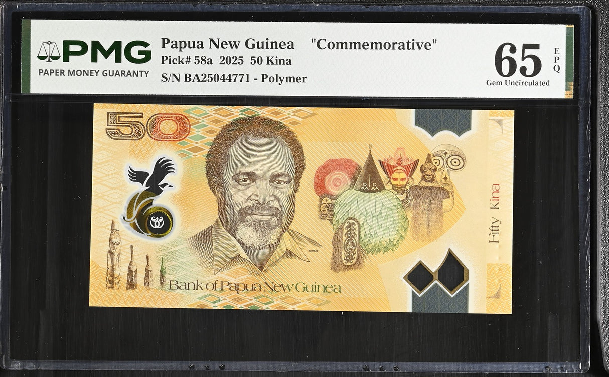 Papua New Guinea 50 Kina 2025 P 58 a Polymer Commemorative Gem UNC PMG 65 EPQ