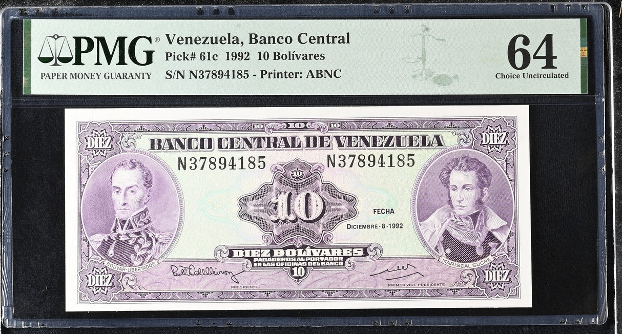 Venezuela 10 Bolivares 1992 P 61 c Choice UNC PMG 64