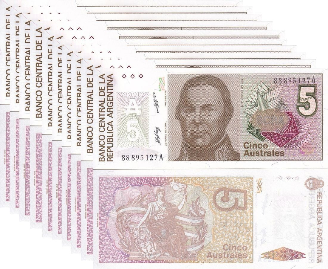 Argentina 5 Australes 1989 P 324 b UNC LOT 10 PCS