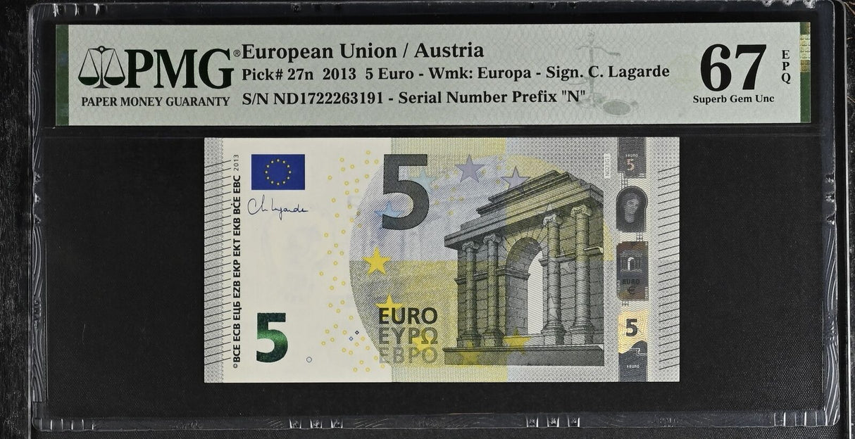 Euro 5 Euro Austria 2013 P 27 n Superb Gem UNC PMG 67 EPQ