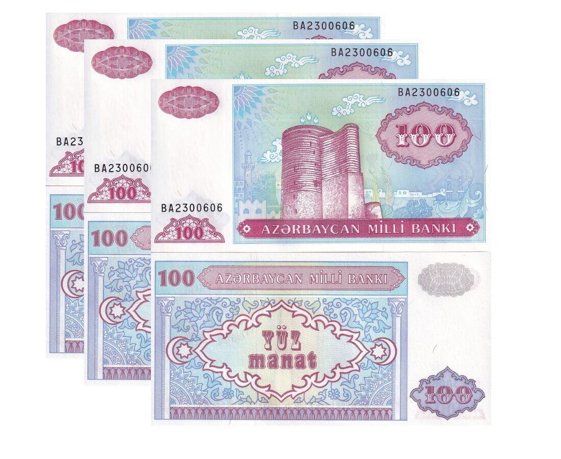 Azerbaijan 100 Manat 1993 P 18 b UNC LOT 3 PCS