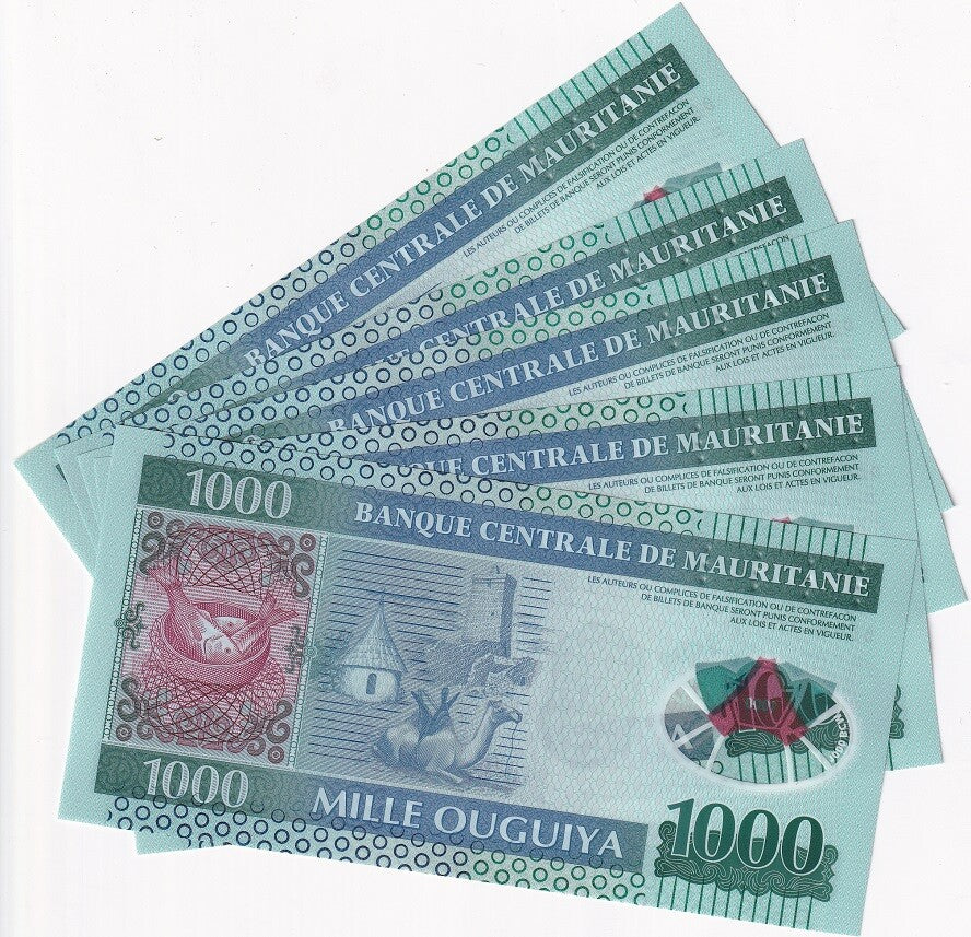 Mauritania 1000 Ouguiya 2014 P 19 Polymer UNC Lot 5 Pcs