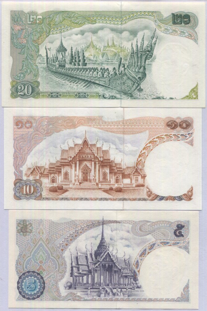Thailand set 3 UNC 5 10 20 Baht ND 1969-1988 P 82 83 84 ,Anantanagarat,barge