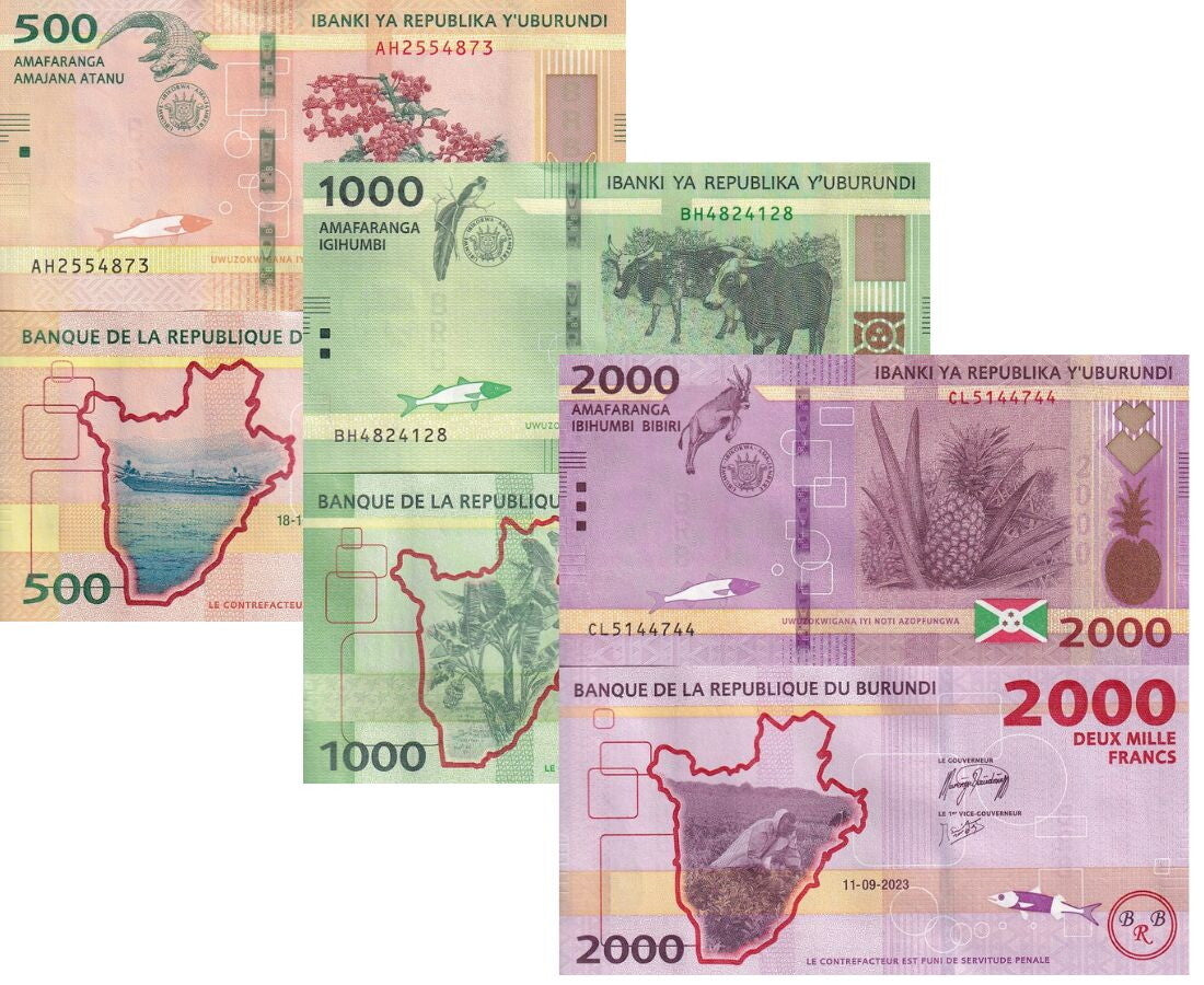 Burundi SET 3 Pcs 500 1000 2000 Francs 2023 P 50 P 51 P 52 New Sign UNC