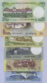 Bhutan Set 6 UNC 1 5 10 20 50 100 Ngultrum Random Date P 27 28 29 30 31 32