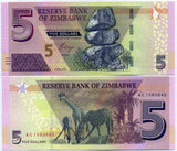 Zimbabwe 5 Dollars 2019 P 102 UNC NHB