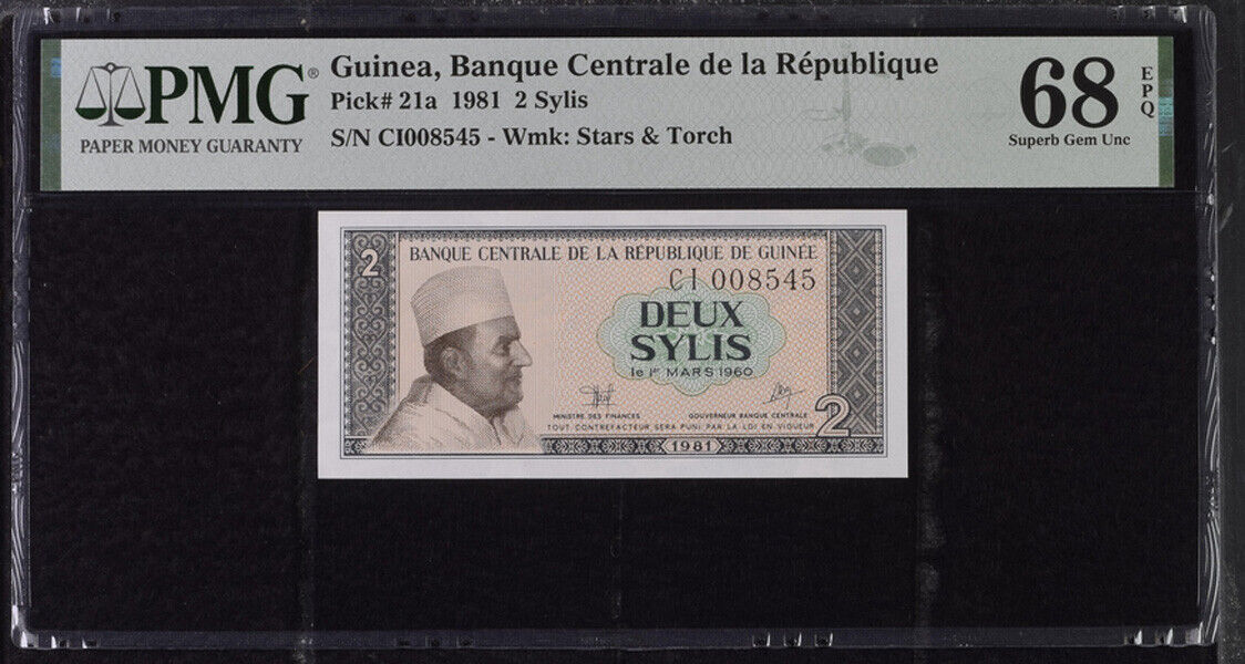 Guinea 2 Sylis 1981 P 21 a Superb Gem UNC PMG 68 EPQ