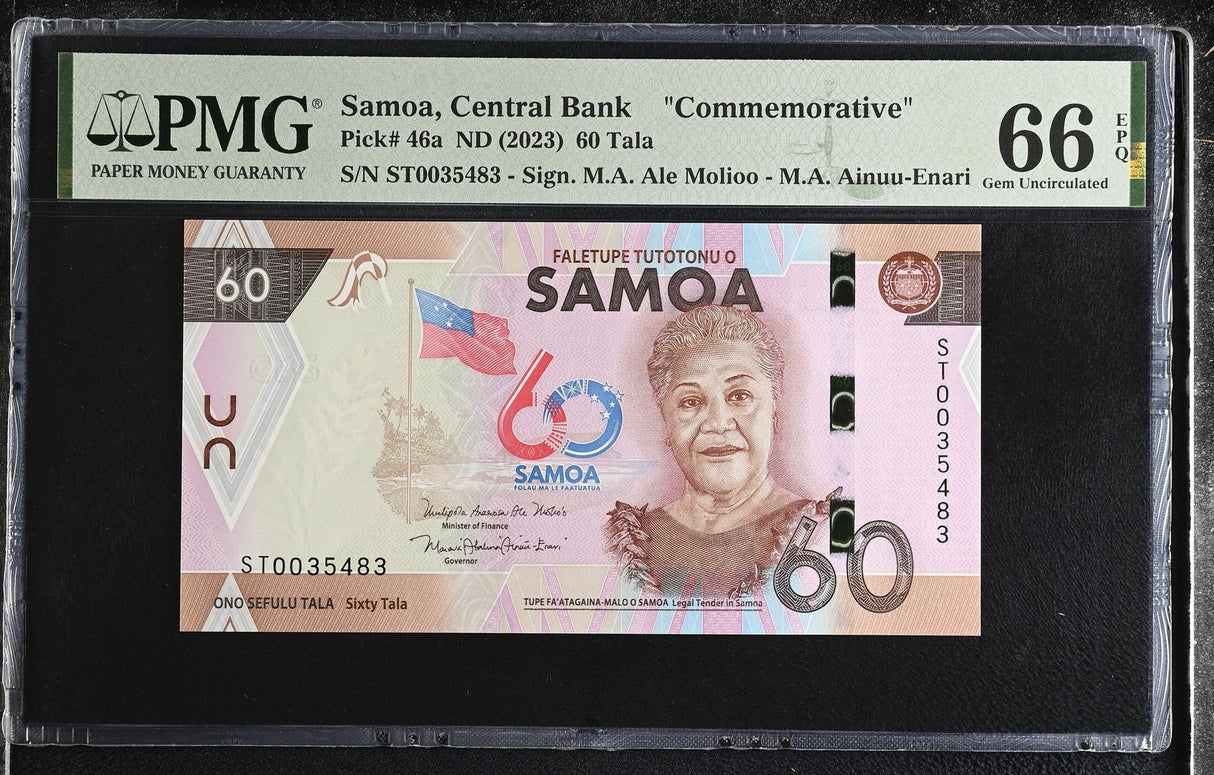 Samoa 60 Tala ND 2023 60th Commemorative P 46 a Gem UNC PMG 66 EPQ
