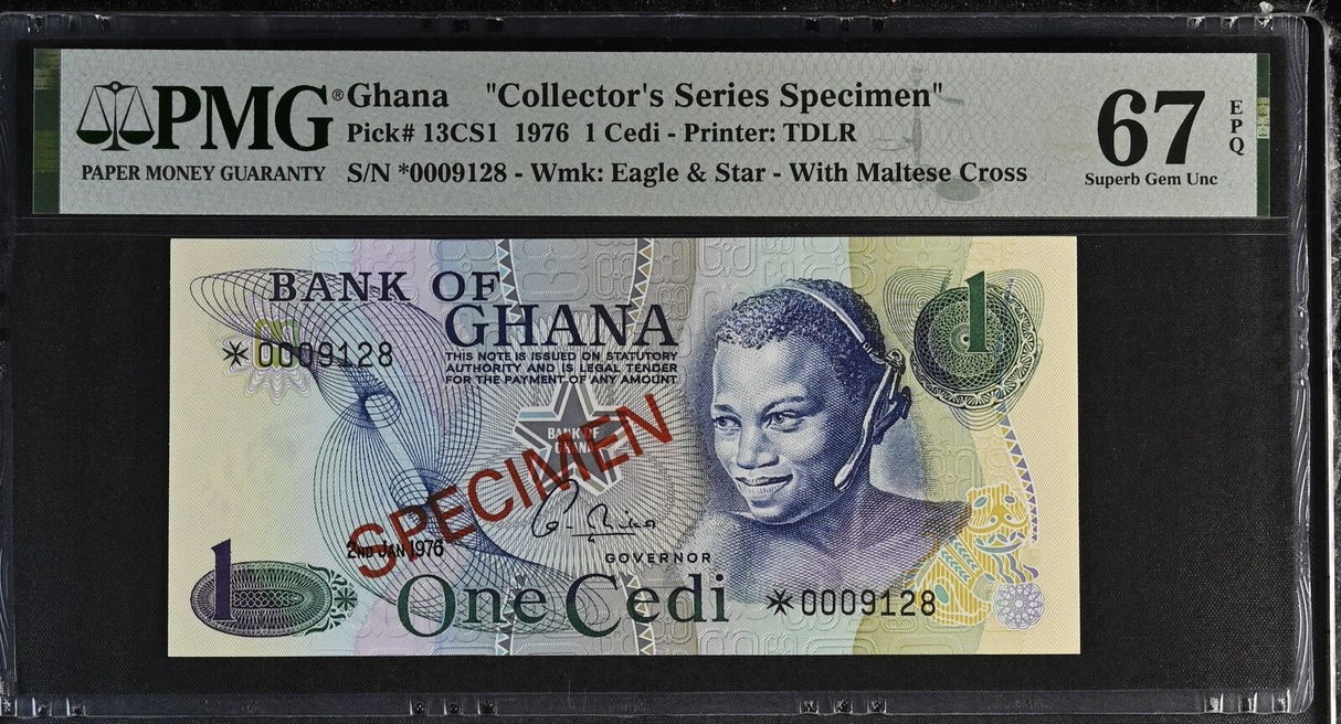 Ghana 1 Cedi 1976 P 13CS1 Specimen Superb Gem UNC PMG 67 EPQ