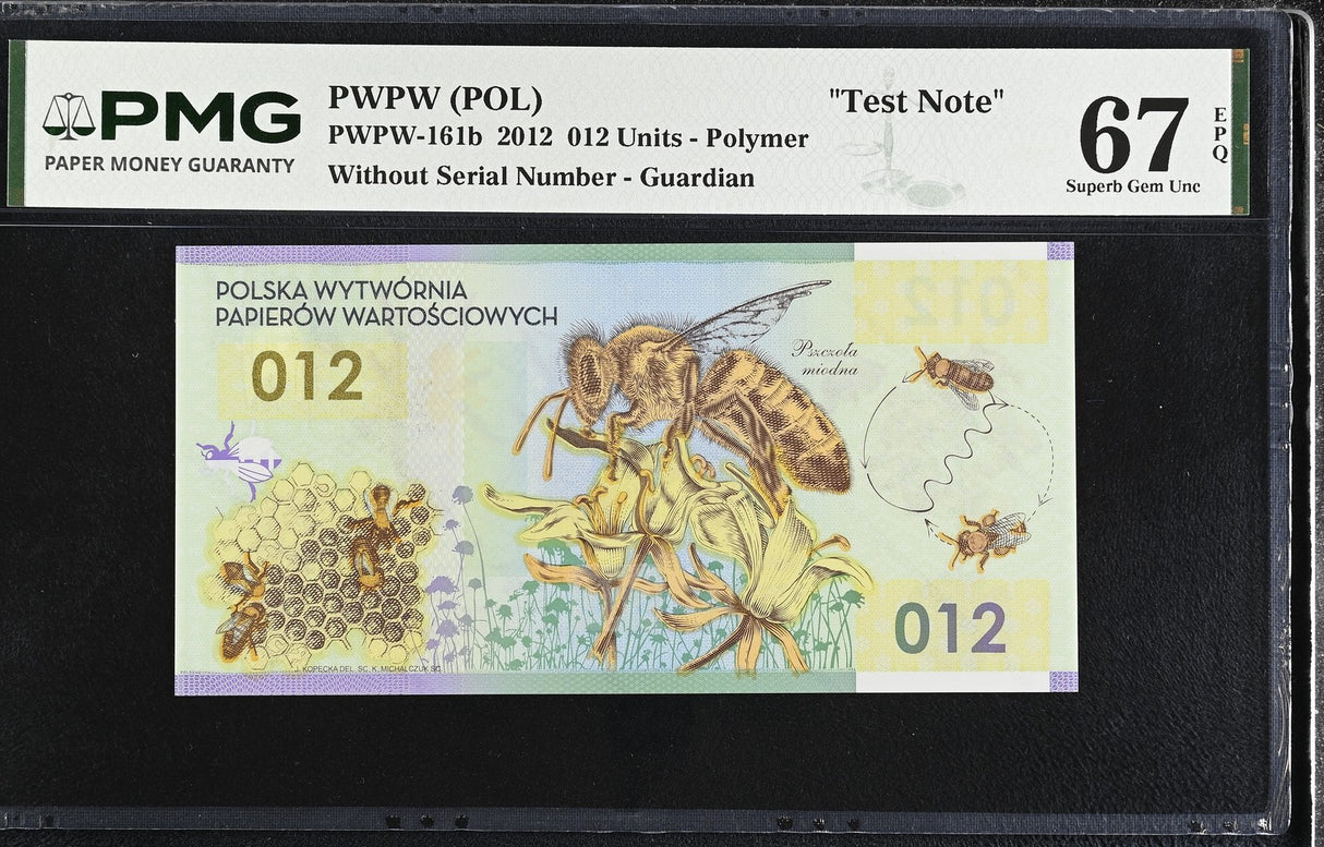 Test Note Poland PWPW 012 Units ND 2012 Polymer Superb Gem UNC PMG 67 EPQ