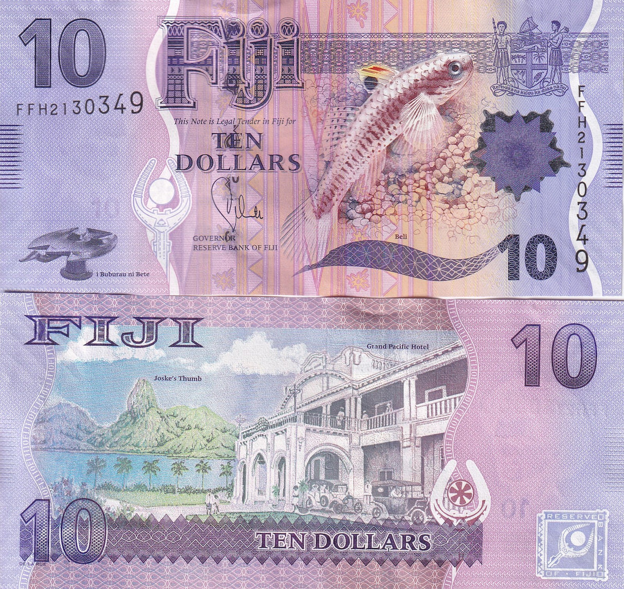 Fiji 10 Dollars ND 2013 P 116 UNC , Grand Pacific Hotel, Beli fish