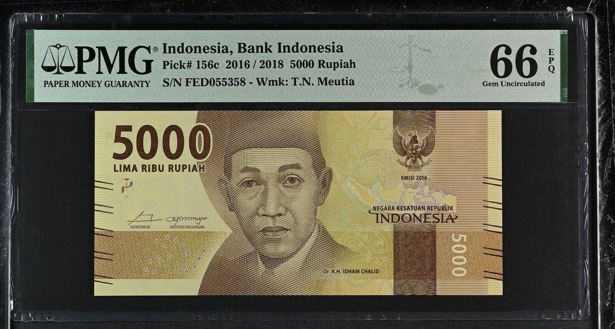 Indonesia 5000 Rupiah 2016/2018 P 156 c Gem UNC PMG 66 EPQ