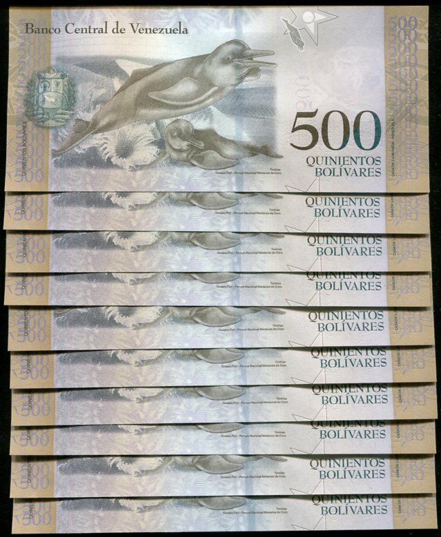 Venezuela 500 Bolivares 2017 P 94 UNC Lot 20 Pcs 1/5 Bundle Amazon River dolphin