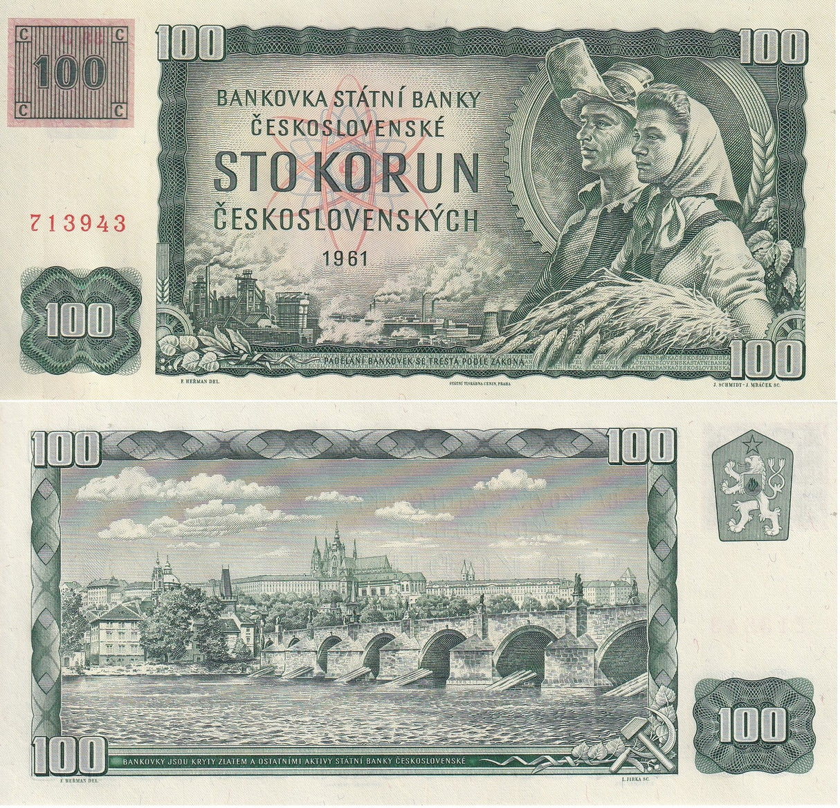 Czech Republic 100 Korun 1961 (1993) P 1 b UNC Moldau River in Prague
