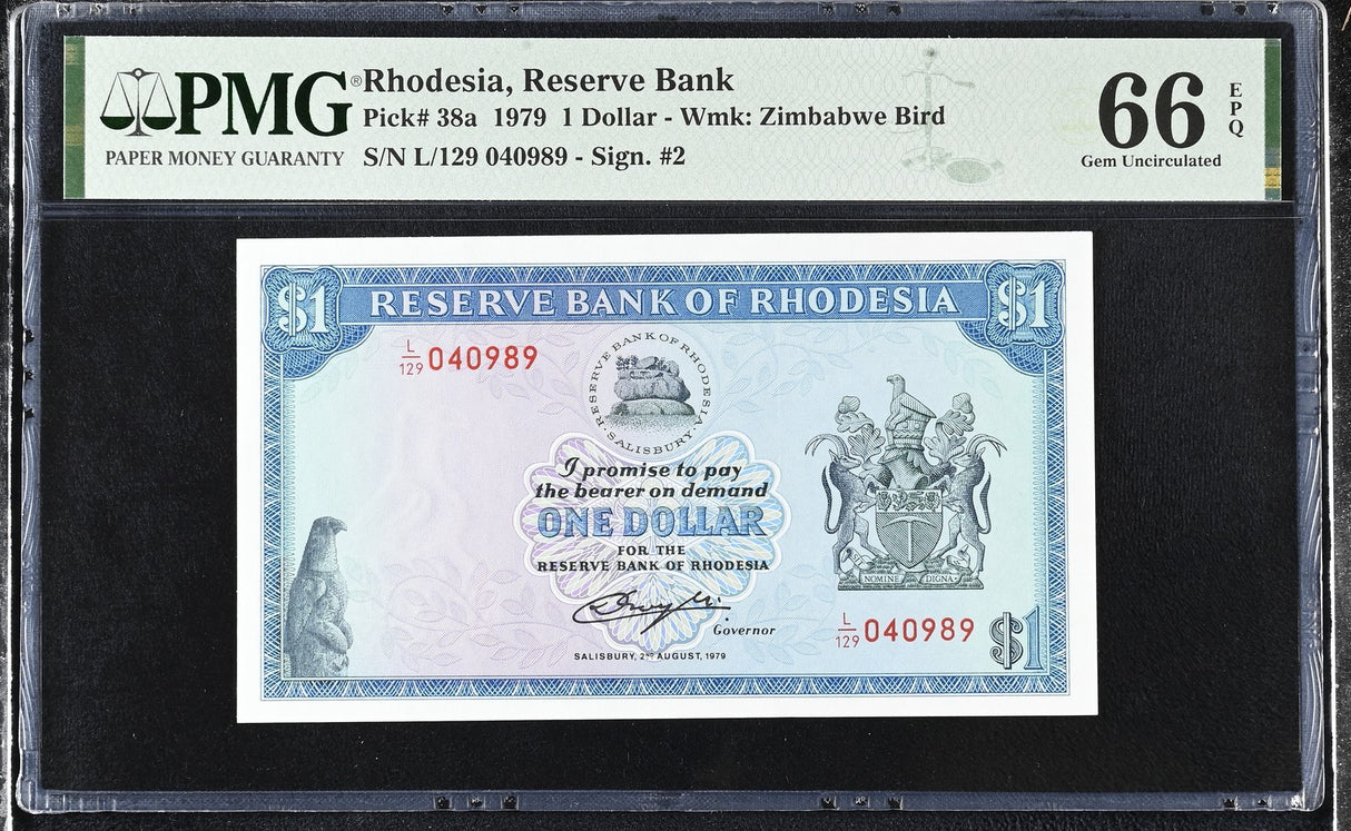 Rhodesia 1 Dollar 1979 P 38 a Gem UNC PMG 66 EPQ