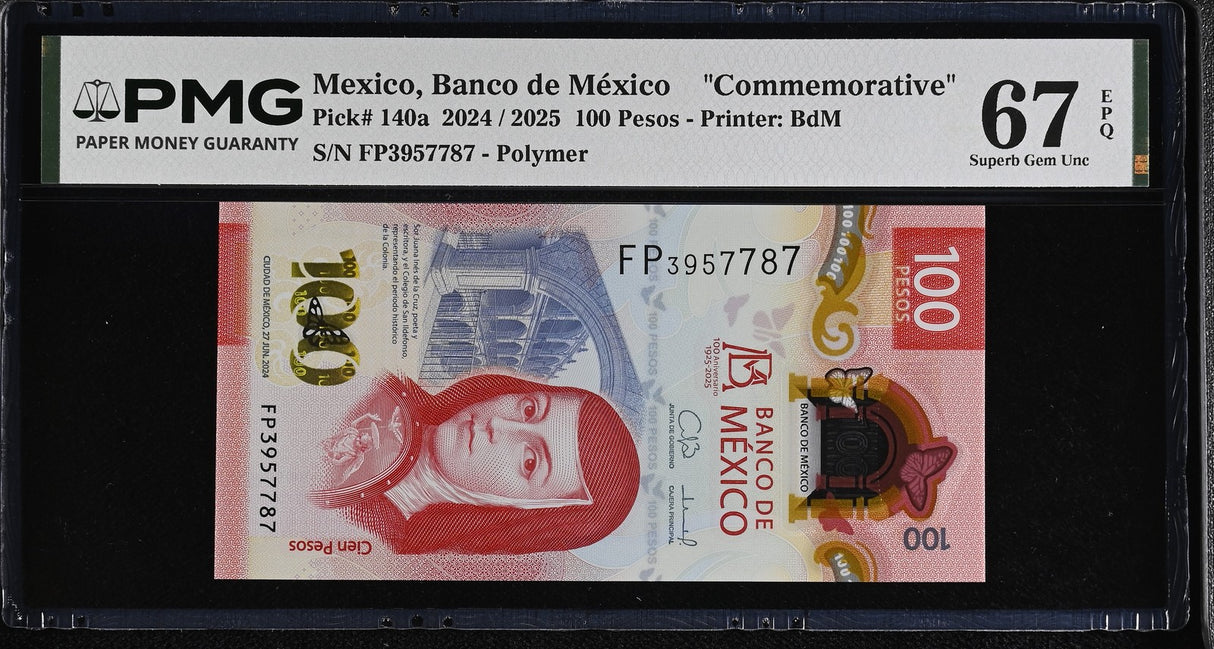 Mexico 100 Pesos 2024 P 140 Polymer Commemorative Superb Gem UNC PMG 67 EPQ