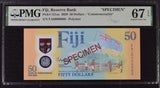 Fiji 50 Dollars 2020 P 121 as SPECIMEN Superb Gem UNC PMG 67 EPQ