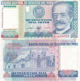 Peru 500000 Intis 1989 P 147* Replacement UNC , Ricardo Palma Caridad Church