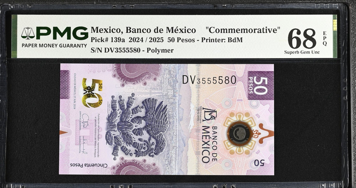 Mexico 50 Pesos 2024 P 139 a Commemorative Superb Gem UNC PMG 68 EPQ TOP POP