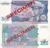 Zaire 100 Zaires 1988 P 33 Specimen UNC