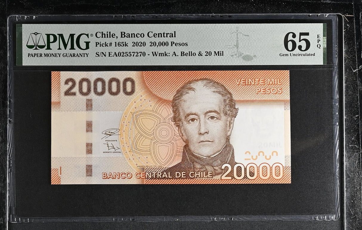 Chile 20000 Pesos 2020 P 165 k Gem UNC PMG 65 EPQ