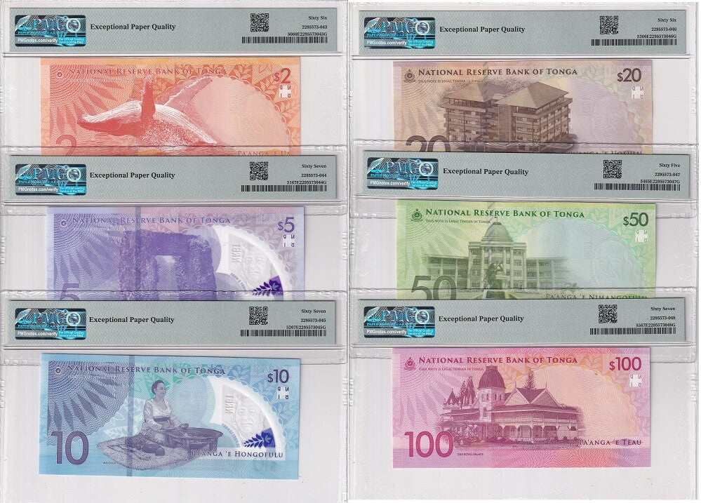 Tonga Set 6; 2 5 -100 Pananga 2023 P 50- 54 55 Superb Gem UNC PMG 65 66 67 EPQ