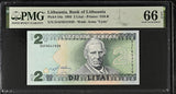 Lithuania 2 Litai 1993 P 54 a Gem UNC PMG 66 EPQ , GRADED NOTE, TDLR